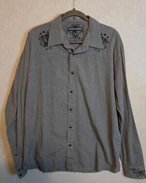 NWOT Indigo Star button-down gray LS western shirt blk pearl snap XL